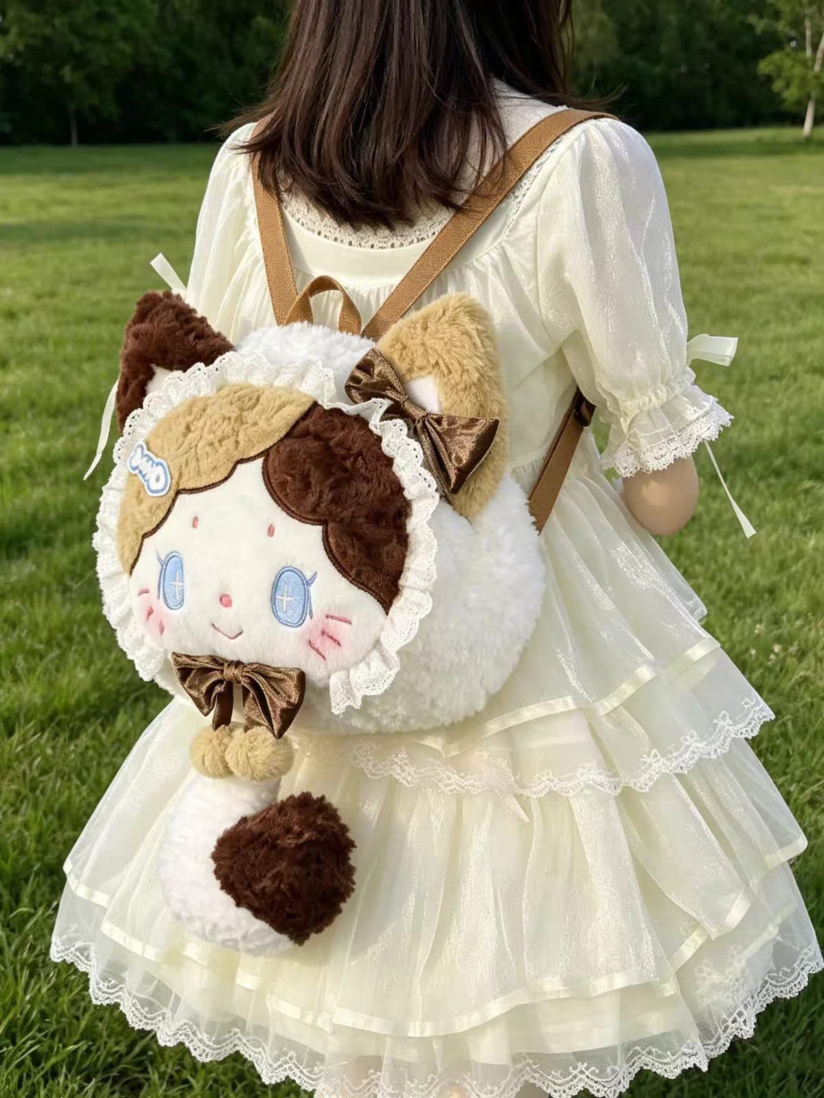 Kawaii Large Size Plush Cat Backpack for Girls | Zipper Pocket