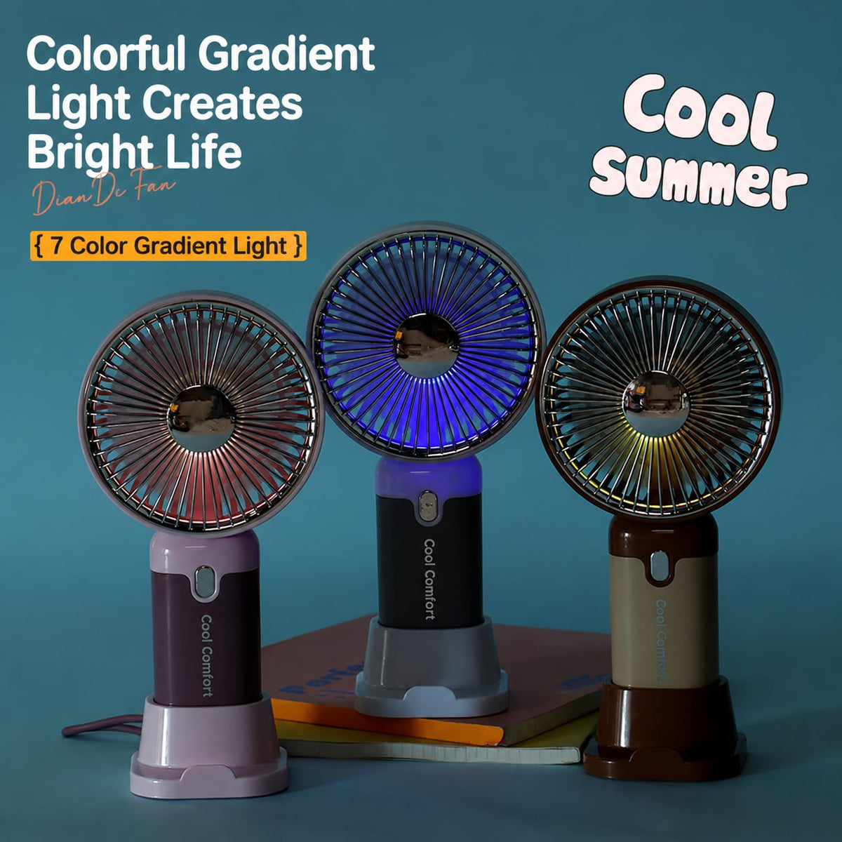 Turbo 5 Speed Rechargeable Mini Fan with LED Lights / 500 Mah Lithium Battery / Type C
