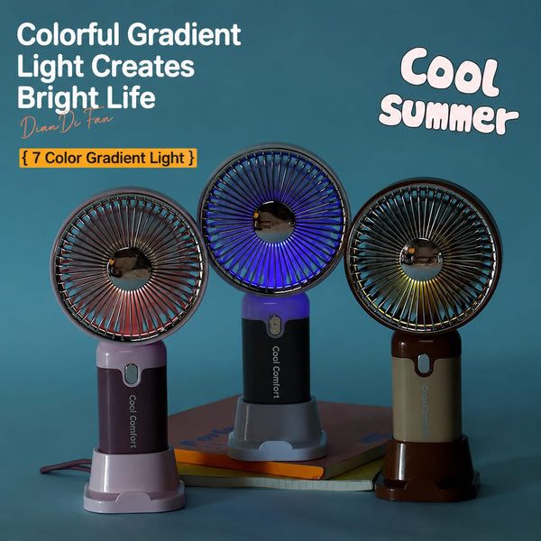 Turbo 5 Speed Rechargeable Mini Fan with LED Lights / 500 Mah Lithium Battery / Type C