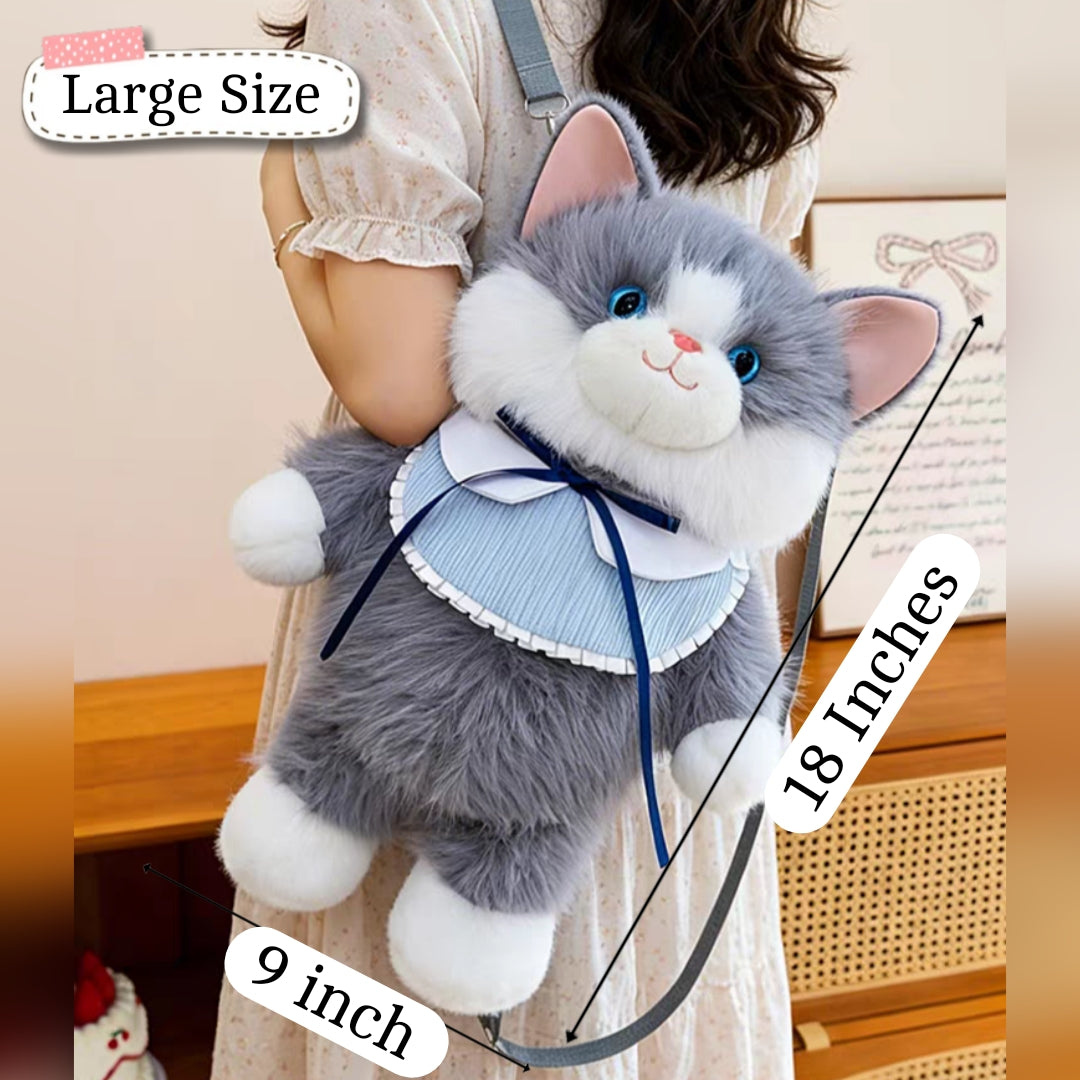 Large Plush Cat Backpack with Meow Sound – 18 × 9 Inch | Zipper Pocket