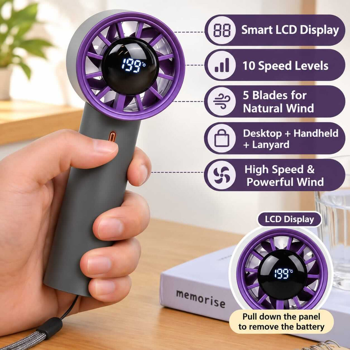 Professional 200 Speed Mini Rechargeable Cooling Fans - Turbo Wind - Type C