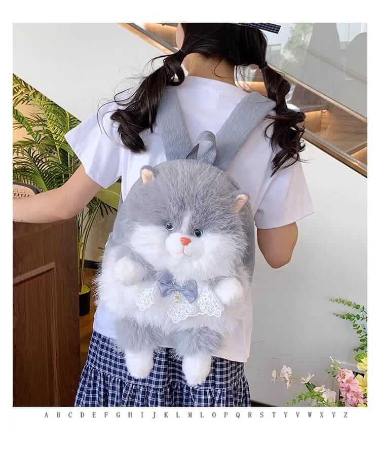 New Plush Fluffy Cat Backpacks for Girls | Cute Soft Furry Cat Bag