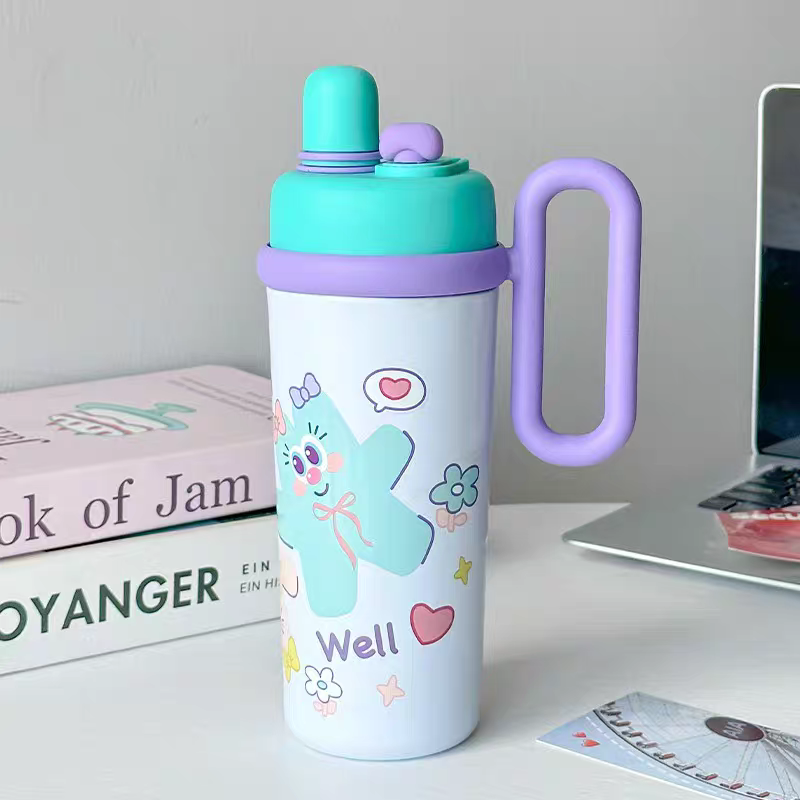 Happy Joy™ Kids Stainless Steel Vacuum Tumbler – 700ml - Hot / Cold - Double Drinking Mouth