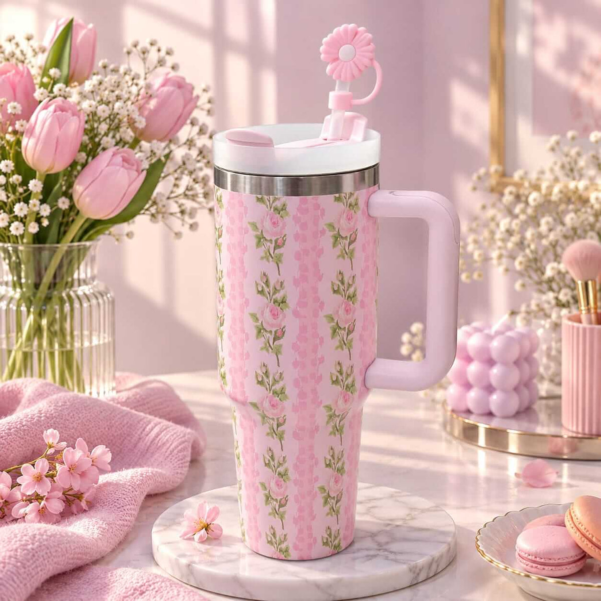 Premium Large Stainless Steel Floral Tumblers - 40 Oz / 1200 ml - Hot & Cold .