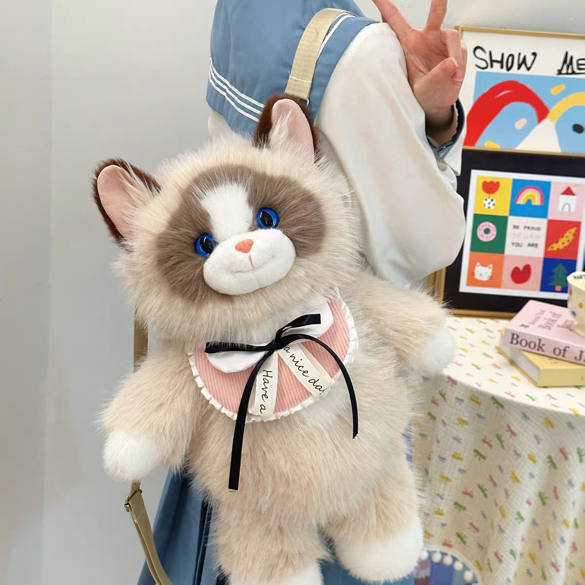 Large Plush Cat Backpack with Meow Sound – 18 × 9 Inch | Zipper Pocket