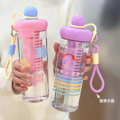 Cute Water Bottles – 700ml Leakproof Straw Bottle with Carry Strap