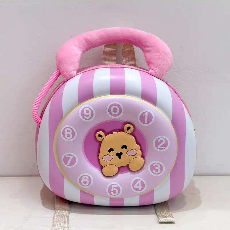 Kids Telephone Shape Hard Shell Mini Backpack – Cute Cartoon Fiber Carry Bag