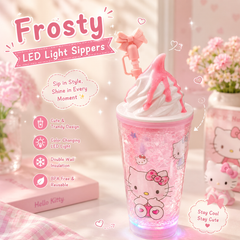 Sanrio Led Light Jelly Frosty Sippers ❄️ Built-in Freezer Gel Cooling 🌈 Color Chaging Lights With Bow Stopper