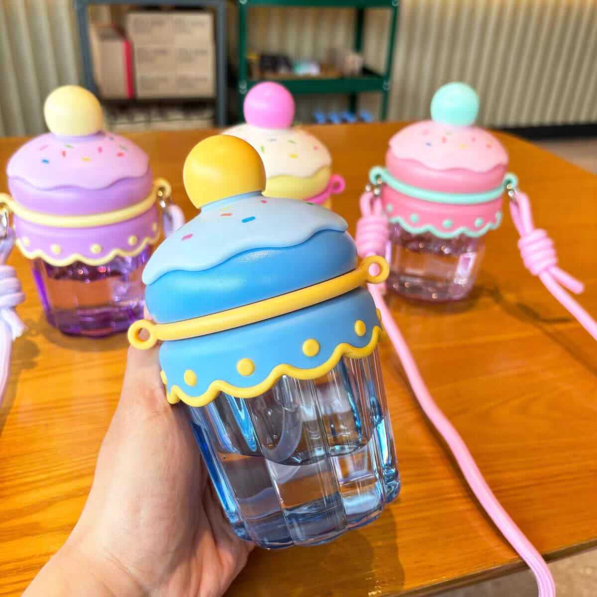 Ice Cream Shape Cute Water Bottles For Kids - Long Strap - BPA Free - 450 ml