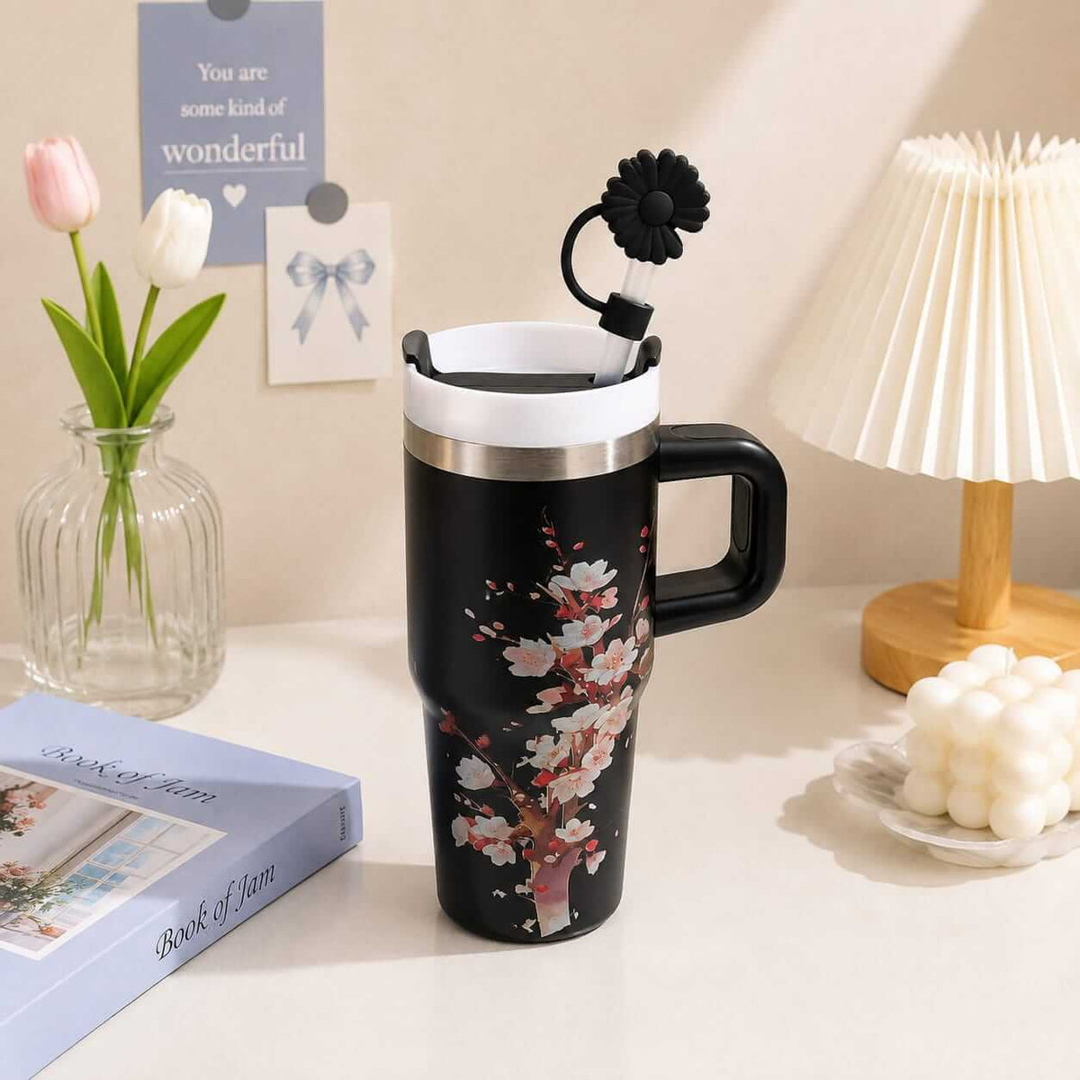 Mini Size Stainless Steel Flower Tumblers with Stopper - 14 Oz / 420 ml - Sus 304