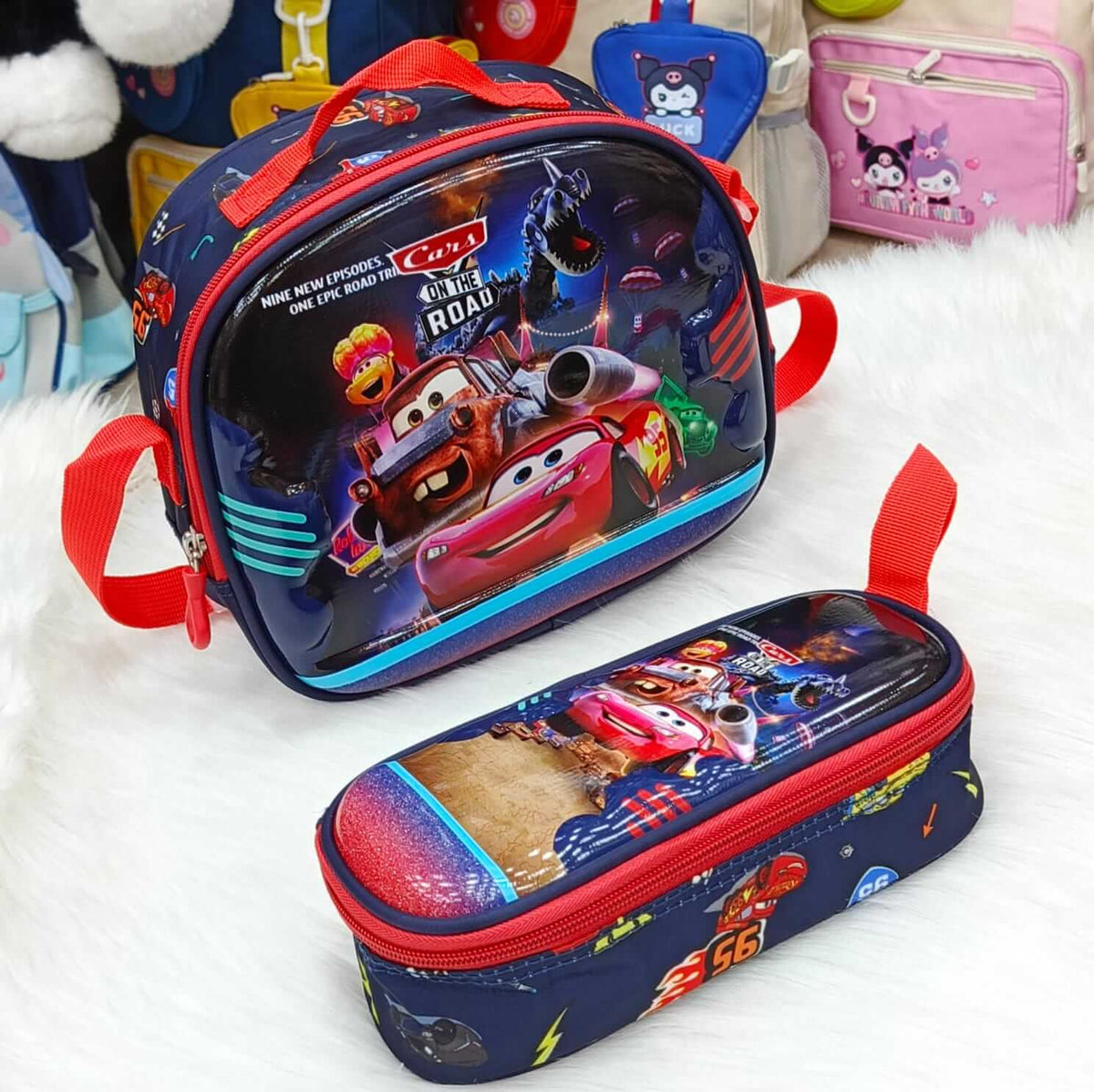Boys Hard Shell Fiber Thermal Inculated Lunch Bag With Pecil Pouch