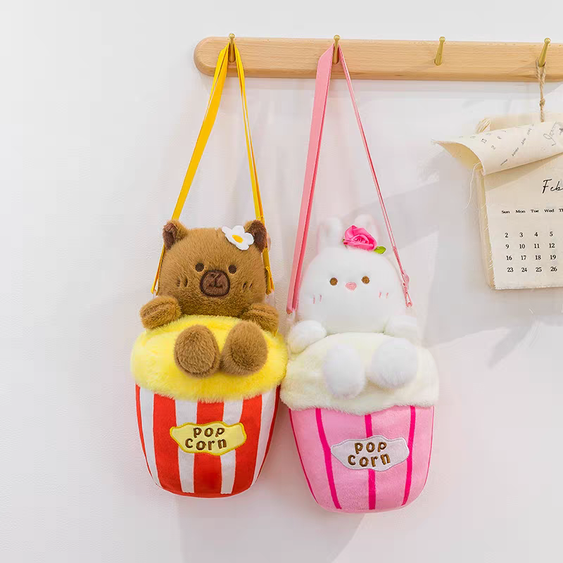 Cute Bear Popcorn Plush Crossbody Bag for Children's 🐻