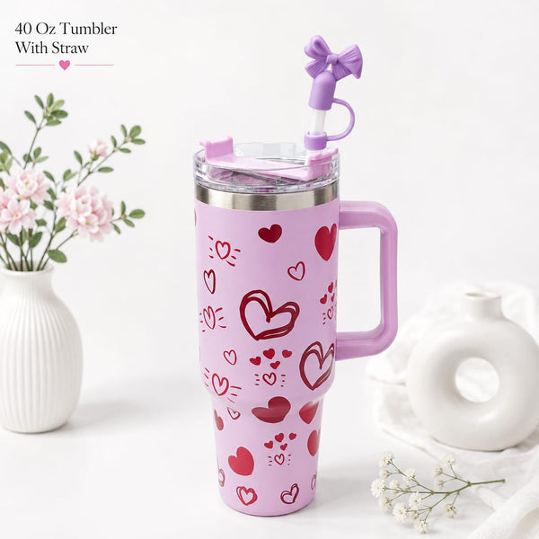 Premium Stainless Steel Tumbler with Handle & Straw stopper – 40 Oz / 1200 ml Capacity