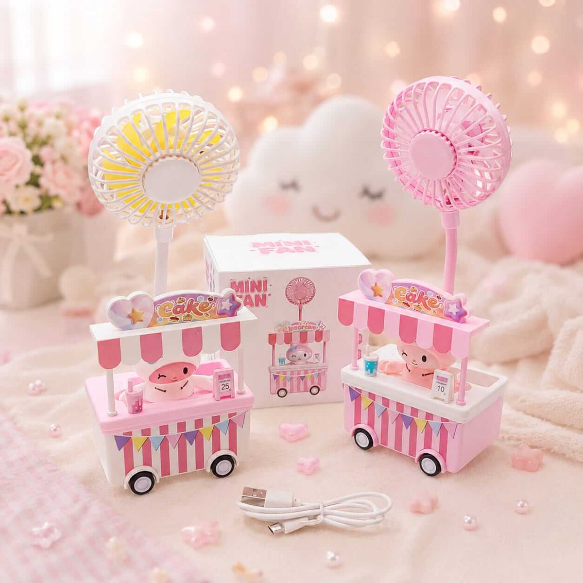 Cute Rechargeable Mini Stand Fans – 3 Speed Modes