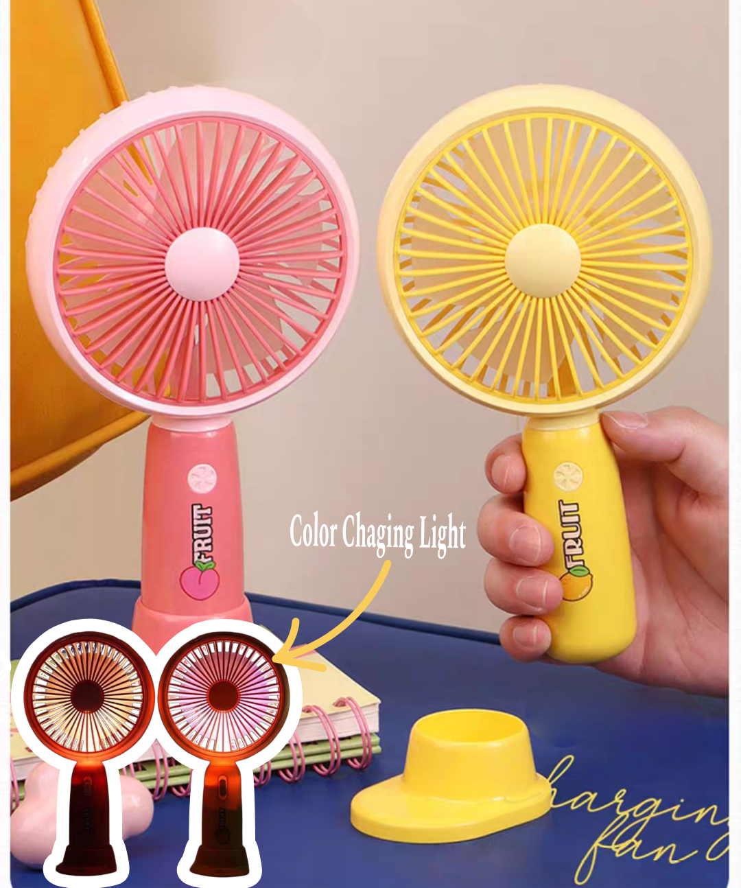 New Rechargeable Traveling Hand Fans with Stand & Led Light