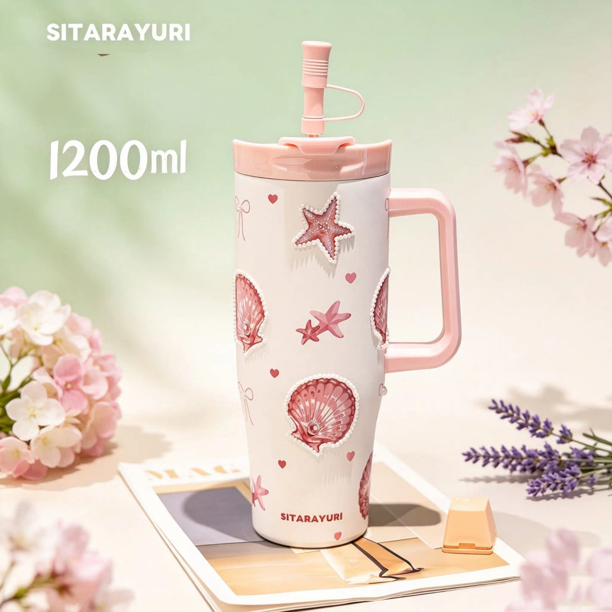SITARAYURI™ Original Stainless Steel Fancy Tumblers - 1200 ml - With Steel Straw & Stopper - Sus 304 - Hot & Cold ❄🔥