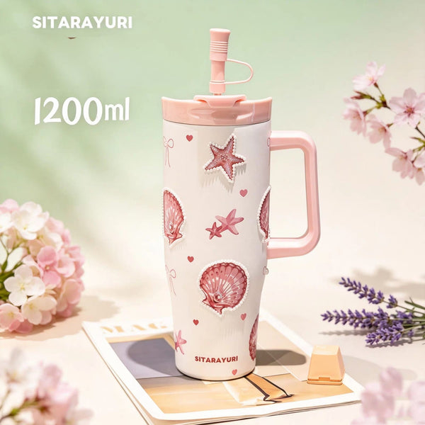 SITARAYURI™ Original Stainless Steel Fancy Tumblers - 1200 ml - With Steel Straw & Stopper - Sus 304 - Hot & Cold ❄🔥
