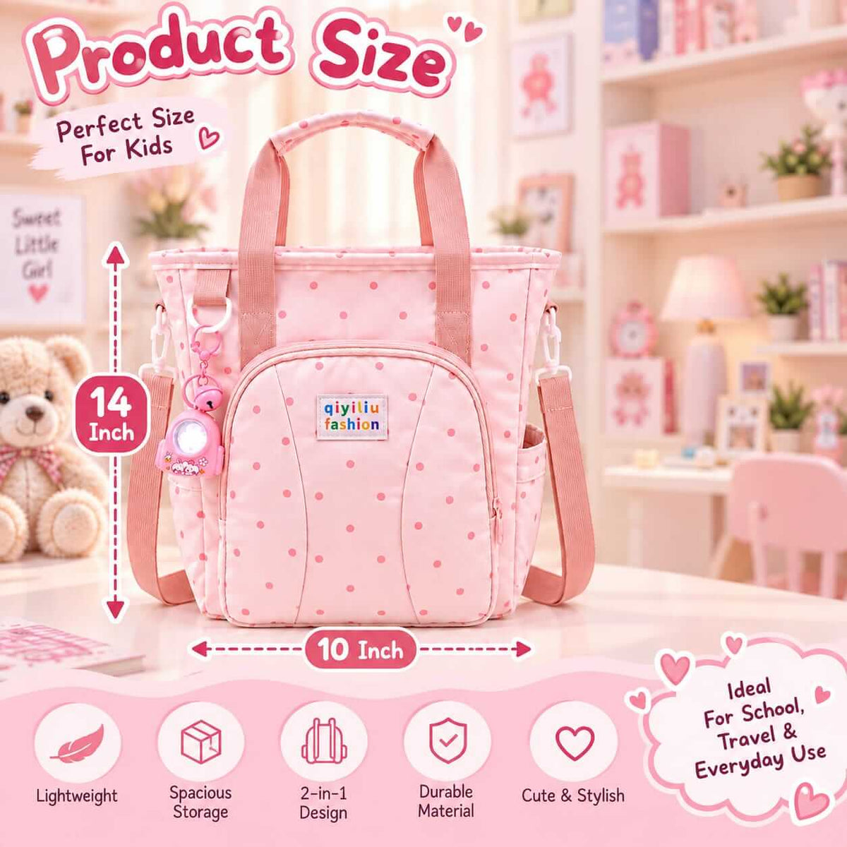 2-in-1 Kids Parachute Traveling Tote Bag / Backpack With Led Keychain ( Size 14 × 10 Inch )