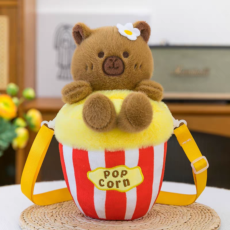 Cute Bear Popcorn Plush Crossbody Bag for Children's 🐻