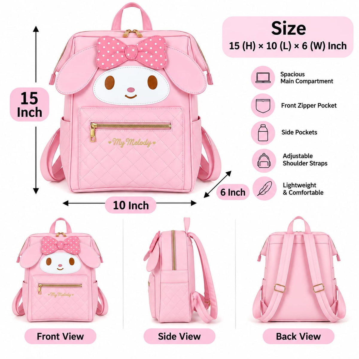 New Sanrio Leather Backpacks For Kids ( Size 15 × 10 Inch )
