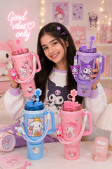 Original Sanrio Stainless Steel Insulated Tumbler with Handle, Straw, Keychain & Stopper | 30 Oz / 890 ML | Hot & Cold