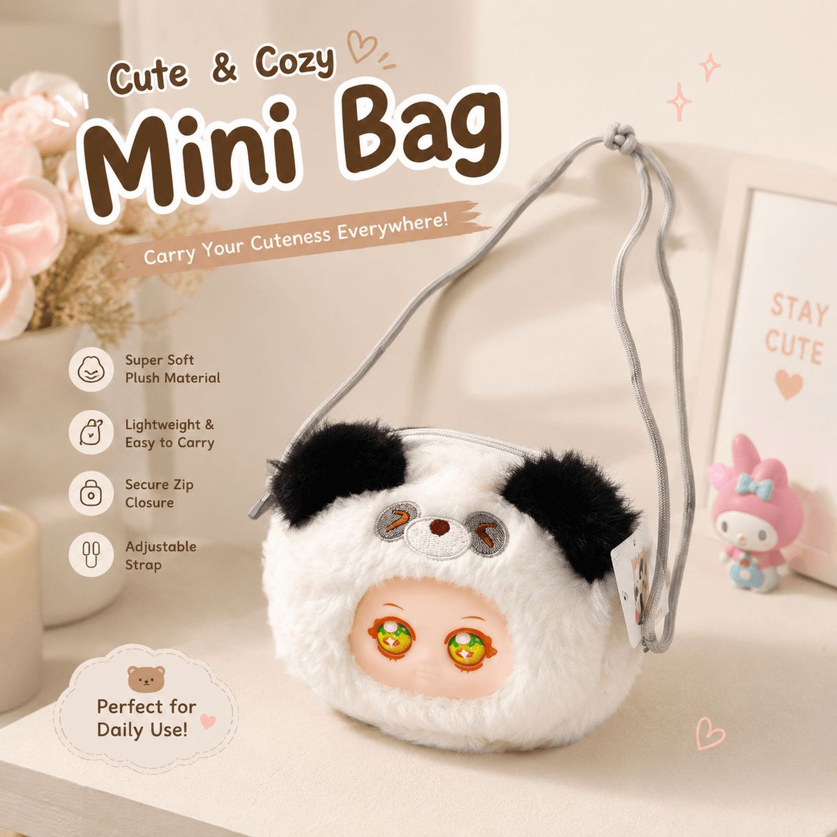 Cute Plush Mini Crossbody Kids Bag ( Size 6 × 5 Inch ) Soft Cartoon Coin Pouch