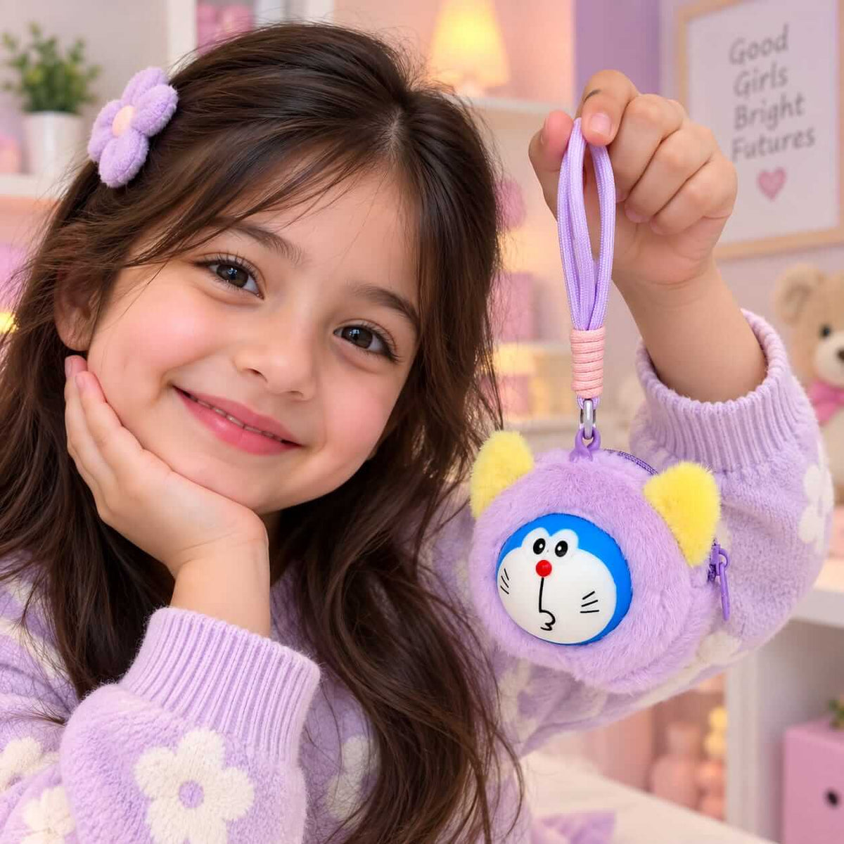 Cute Plush Mini Size Cartoon Pouch Keychain - Size 5 × 4 Inch