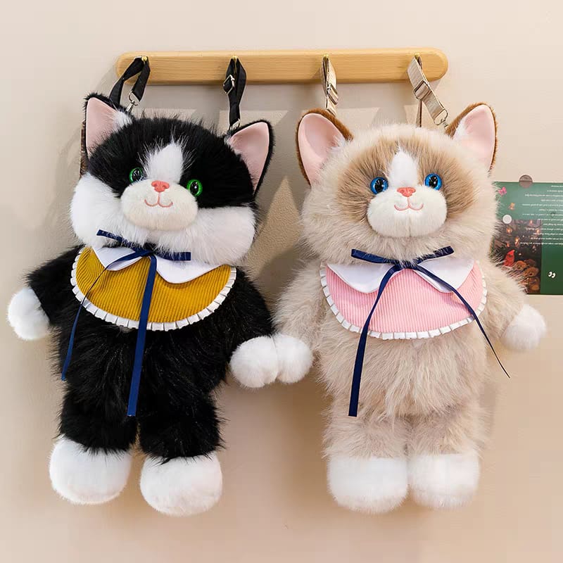 Large Plush Cat Backpack with Meow Sound – 18 × 9 Inch | Zipper Pocket
