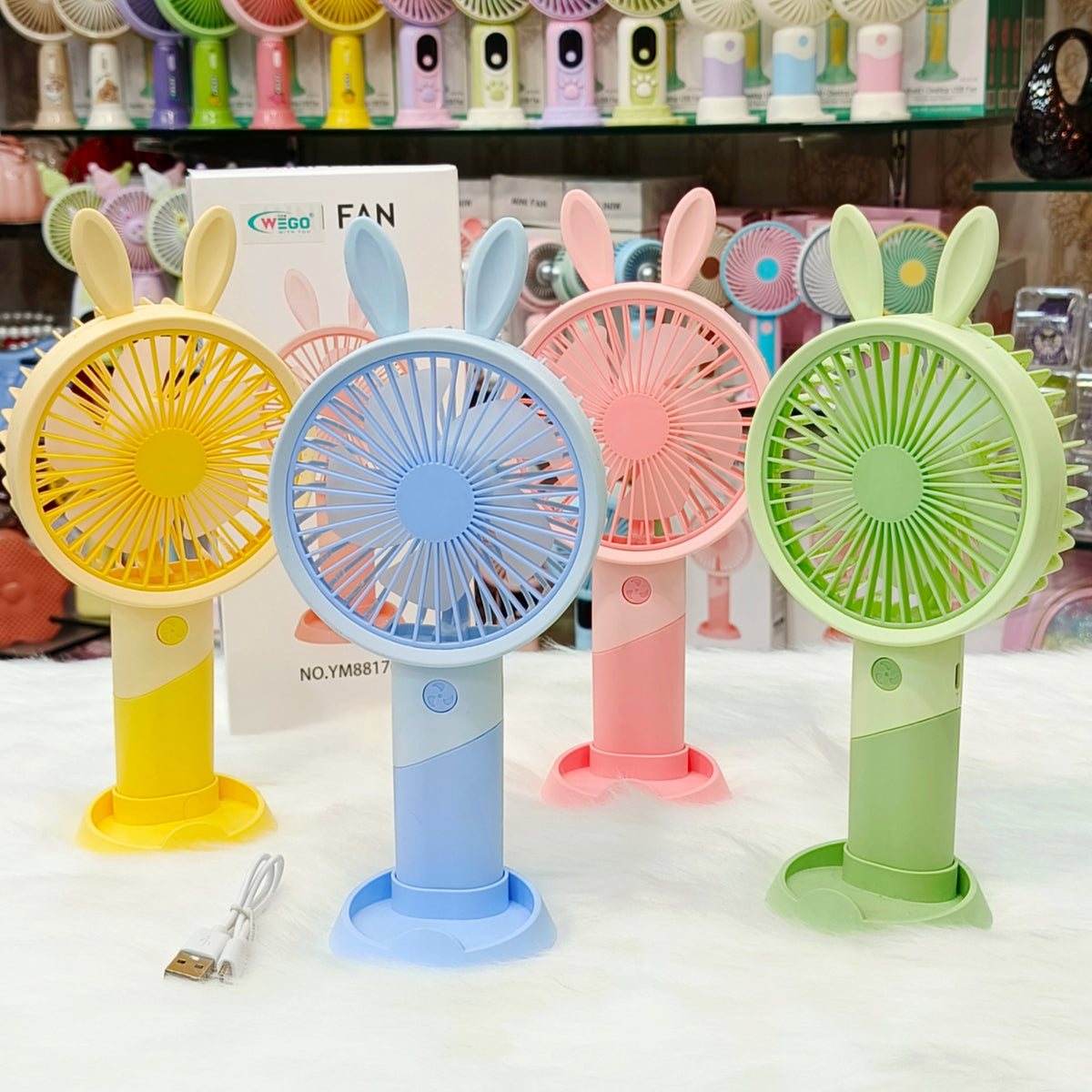Cute Bunny Mini Rechargeable Hand Fan – Portable 3 Speed USB Fan for Kids & Travel ( Size : 20 × 10 cm )
