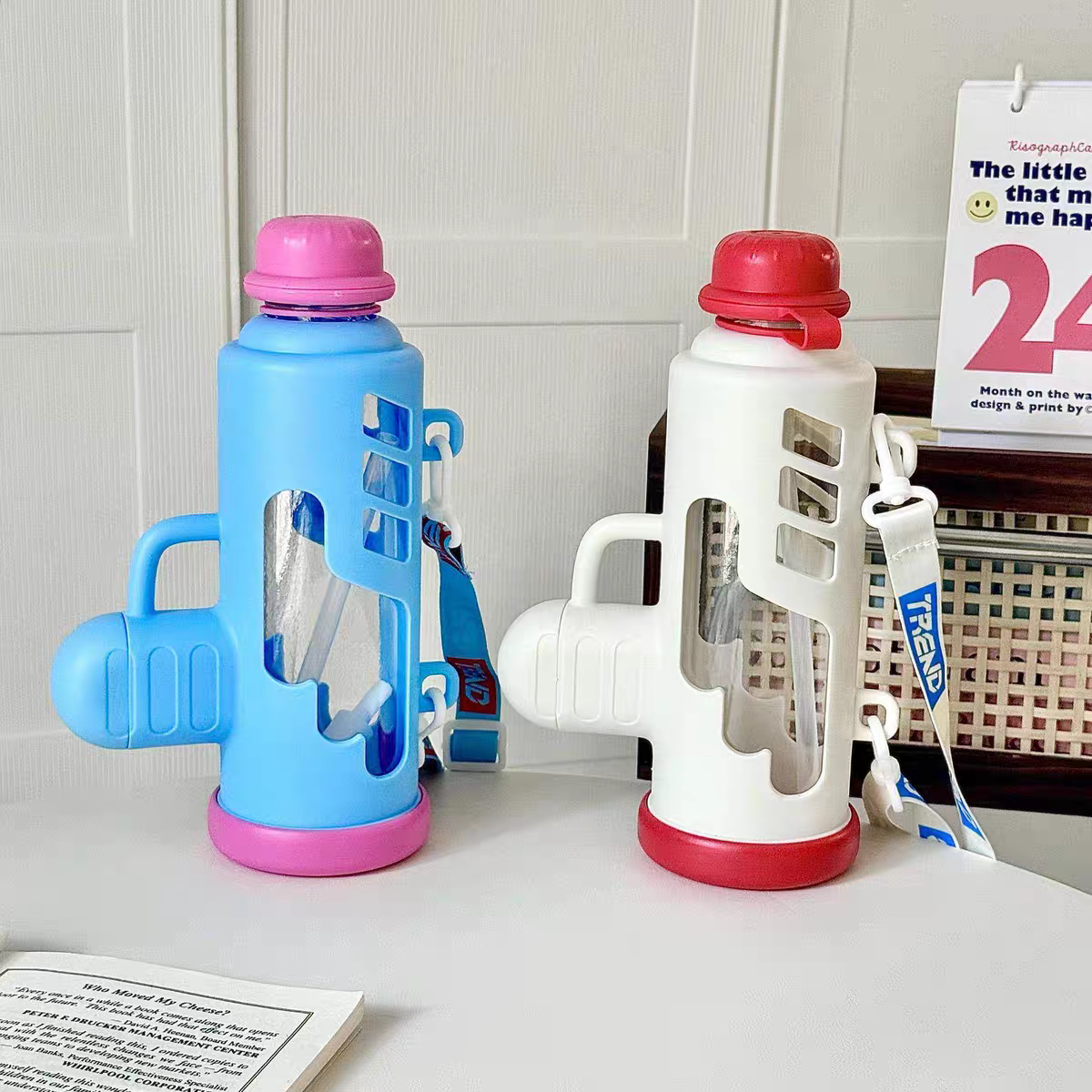 Gun Style Kids Water Bottle – 680ML BPA-Free Leakproof Bottle with Strap
