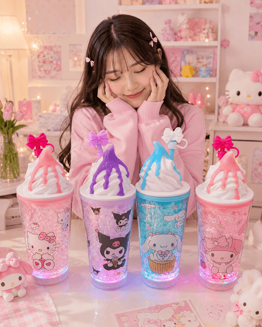 Sanrio Led Light Jelly Frosty Sippers ❄️ Built-in Freezer Gel Cooling 🌈 Color Chaging Lights With Bow Stopper