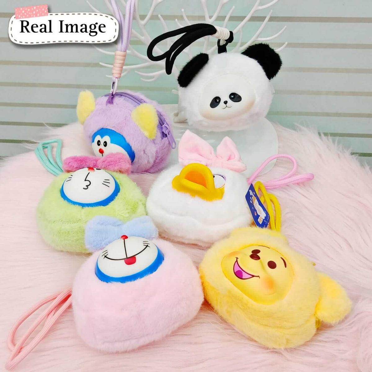 Cute Plush Mini Size Cartoon Pouch Keychain - Size 5 × 4 Inch