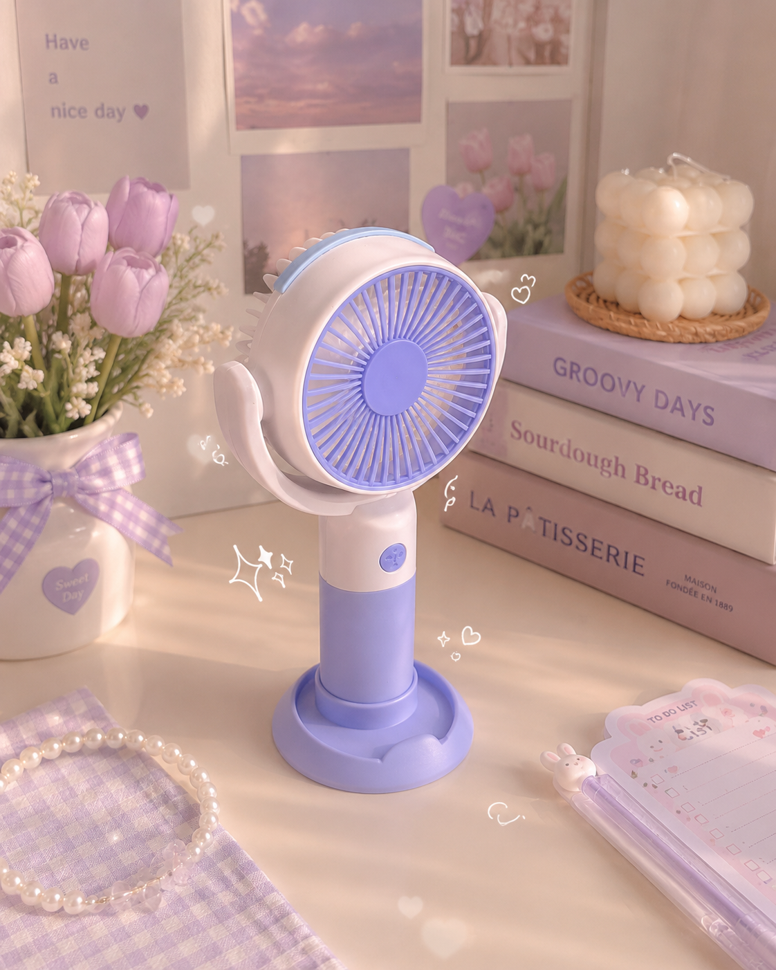 Asthetic Mini Rechargeable Mini Cooling Fans | 7 Inch | 500 mah Battery | 3 Speed Modes