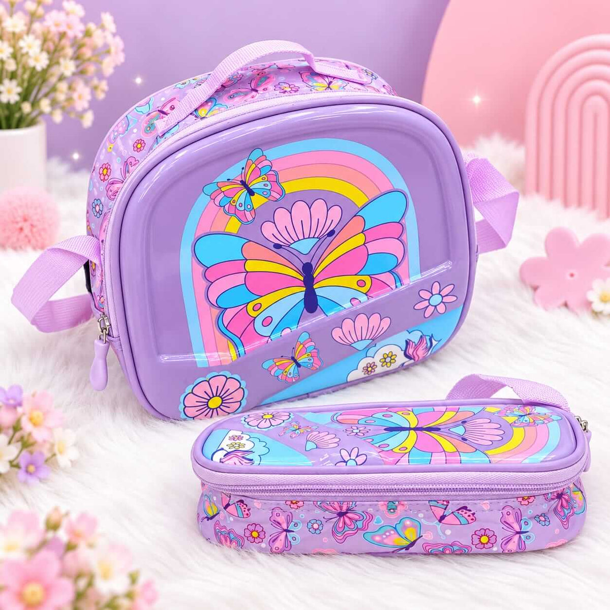 Girls Hard Shell Thermal Insulated Lunch Bag With Pecil Storage Case