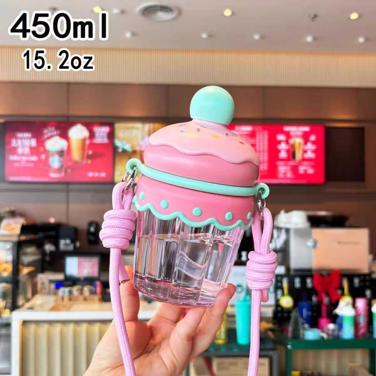 Ice Cream Shape Cute Water Bottles For Kids - Long Strap - BPA Free - 450 ml