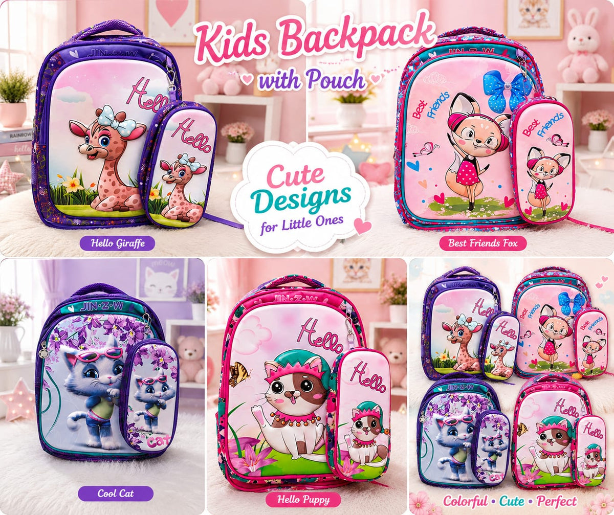 Cute Kids Parachute Backpacks with Pencil Pouch – 15 × 12 Inches | Nursery to Class 1