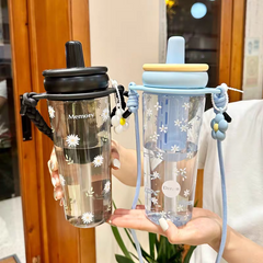 🌸 Stylish Floral Water Bottle with Strap & Flower Charm – 950ml - Leak Proof / Unbreakable
