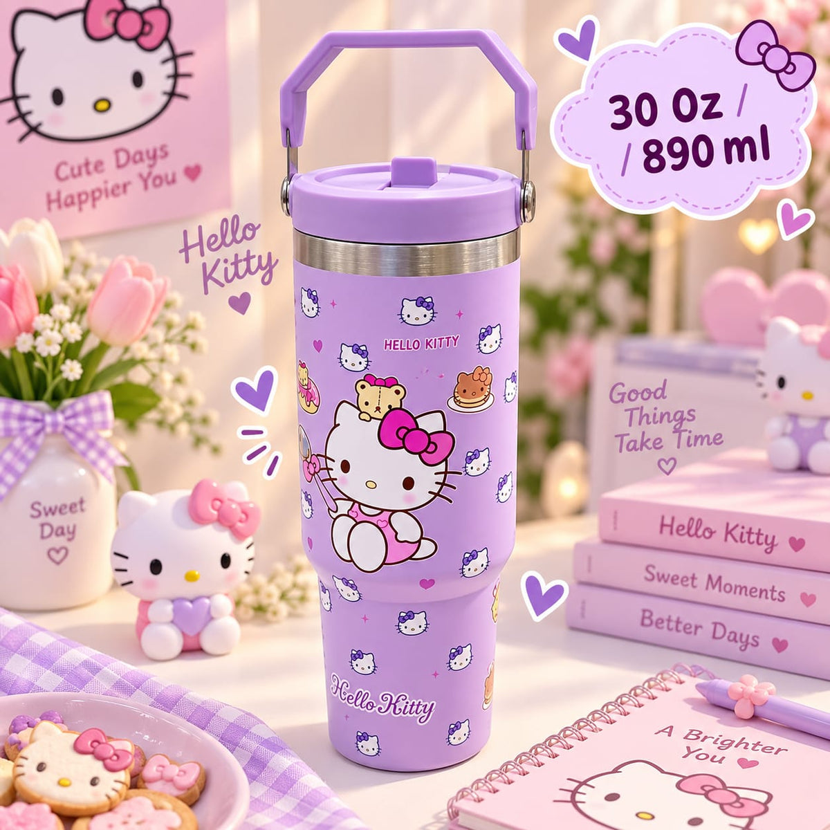 Hello Kitty Stainless Steel Handle Tumblers For Girls - 30 Oz / 890 ml - Hot & Cold