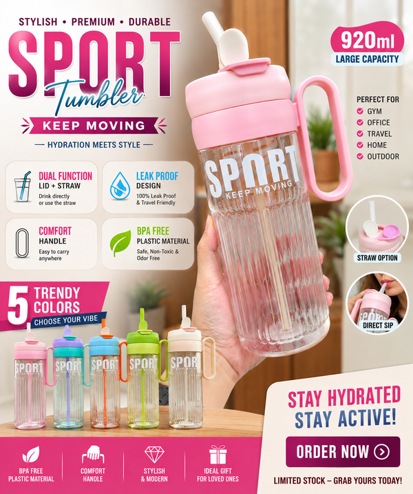 Sports Stylish Plastic Tumblers 🍓 BPA Free | Dual Drinking Function