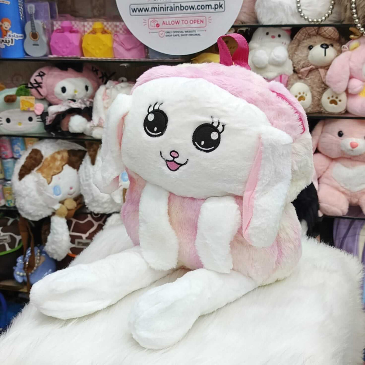 Cute Bunny Ear Moving LED Light Plush Backpack – Soft & Stylish Kids Bag