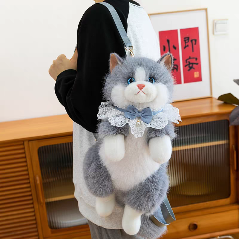 😻 Large Size Plush Fur Cat Backpack with Meow Sound 🔊