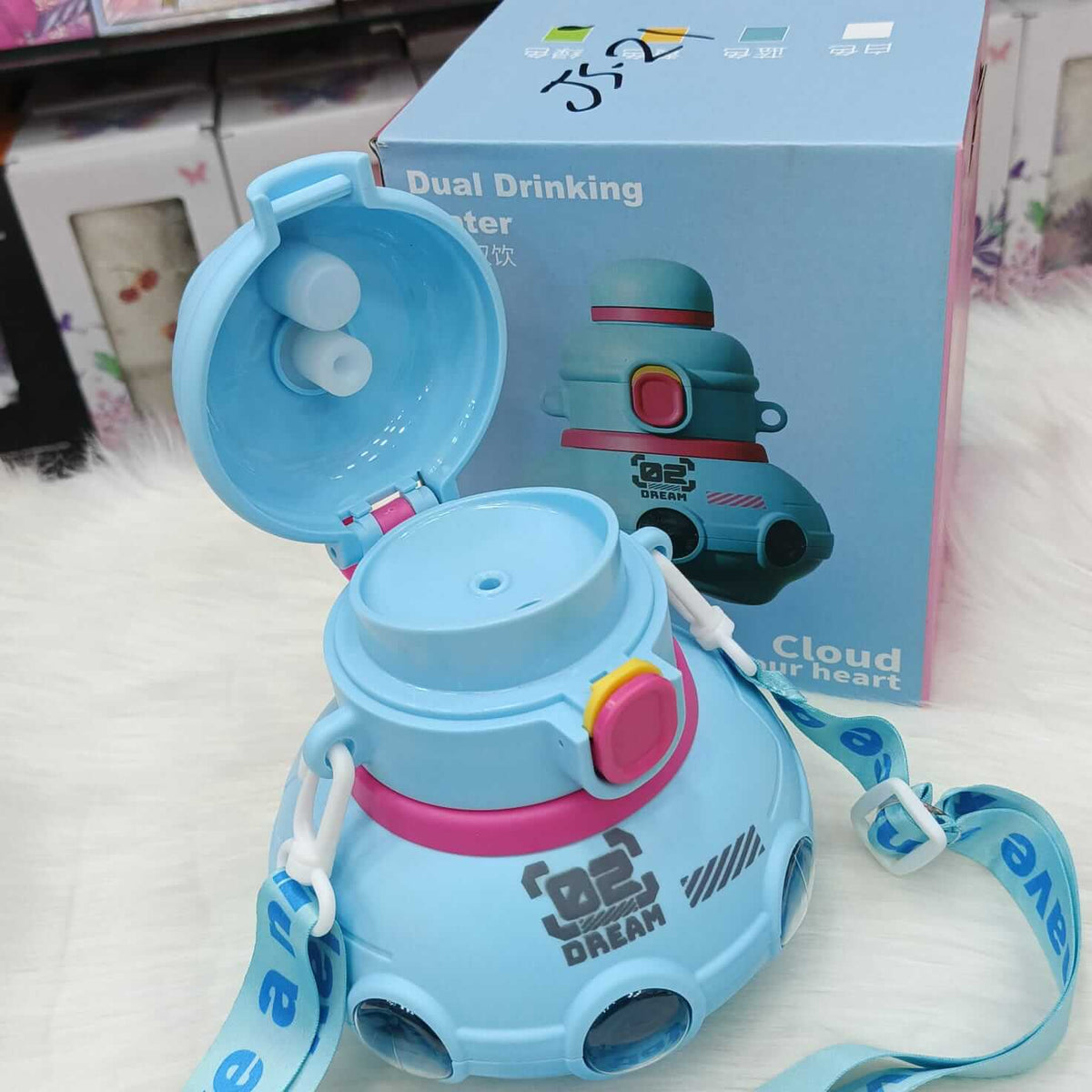 Cute Spaceship Kids Water Bottles - Dual Drinking - 760 ml - BPA Free Plastic