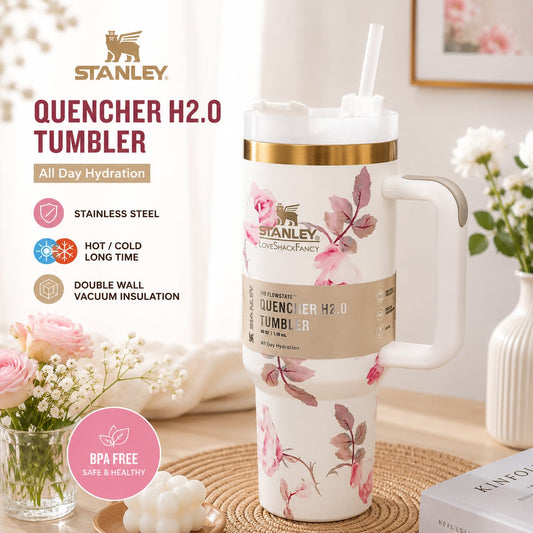 40 Oz Stanley Floral Stainless Steel Vacuum Insulated Tumbler with Handle & Straw