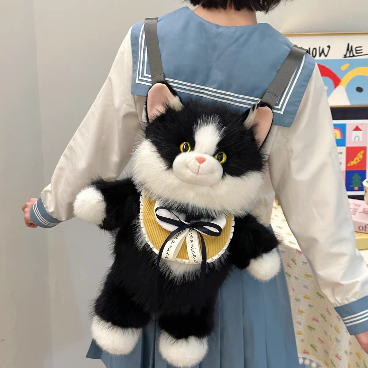 Large Plush Cat Backpack with Meow Sound – 18 × 9 Inch | Zipper Pocket