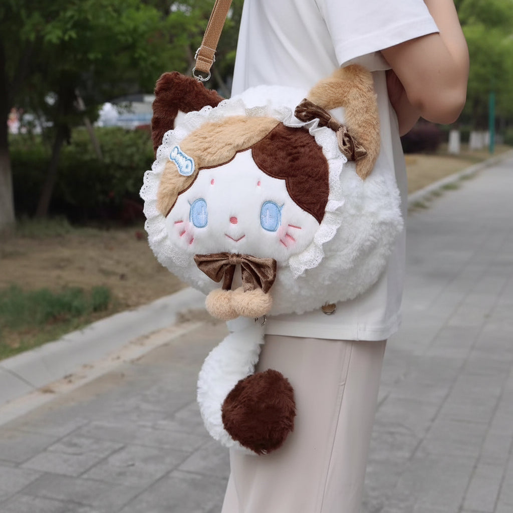 Kawaii Large Size Plush Cat Backpack for Girls | Zipper Pocket