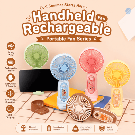 Mini Size Rechargeable Cooling Hand Fans - 3 Speed Modes - Type C Charging