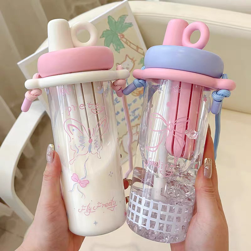 Cute Crystal Glow BPA-Free Water Bottle – 800ml with Long Strap