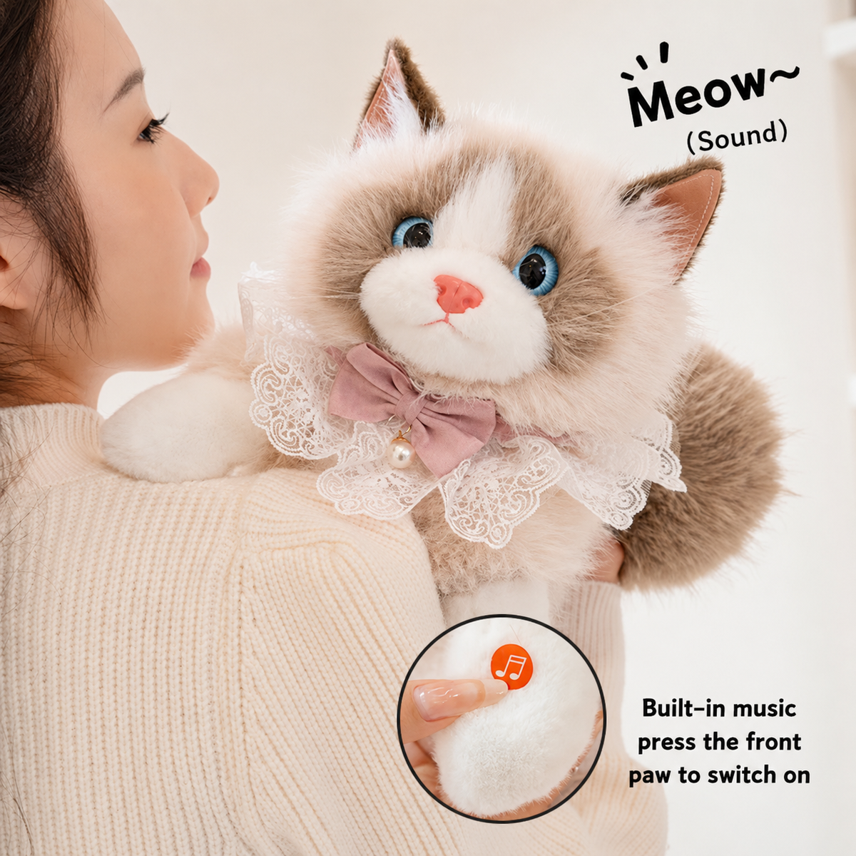 😻 Large Size Plush Fur Cat Backpack with Meow Sound 🔊