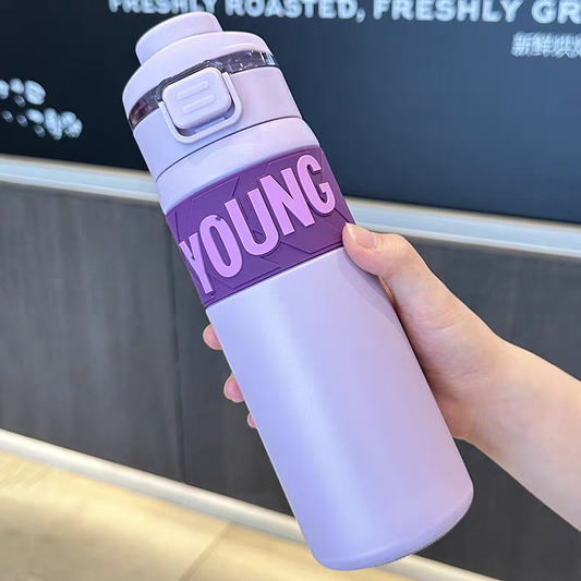 Young Premium SUS 304 Stainless Steel Thermal Water Bottle – 650ml | Dual Drinking Lid | Hot & Cold Insulated