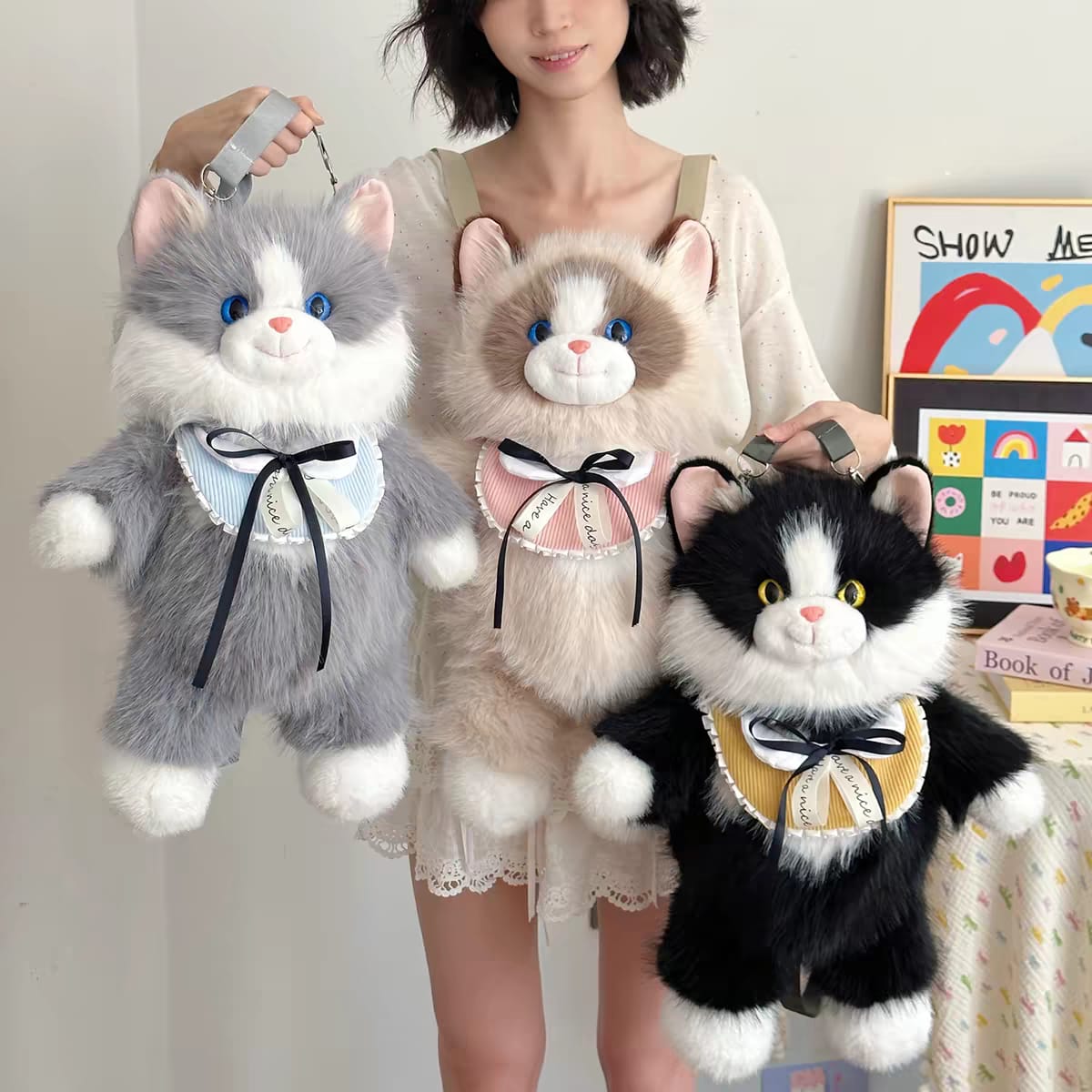 Large Plush Cat Backpack with Meow Sound – 18 × 9 Inch | Zipper Pocket